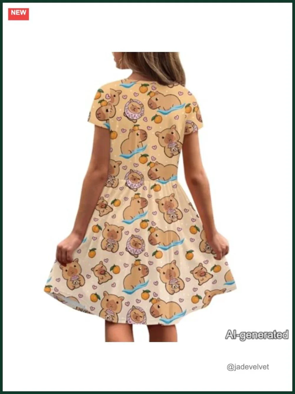 Girls Short Sleeve Swing Midi Dress with Pockets